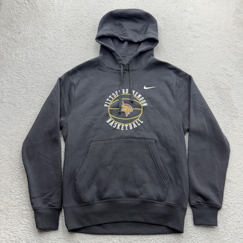 Nike Mens Pittsford Mendon Basketball Hoodie Charcoal Grey Fleece Pullover Small